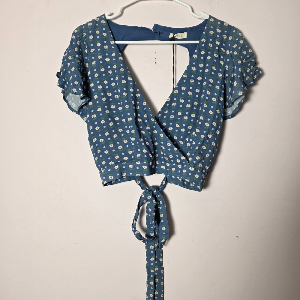Spell & The Gypsy Rose Wrap Crop Blue Floral Tie Boho Cottagecore Festival Large
